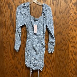 Blue Polka Dot Ruched Dress